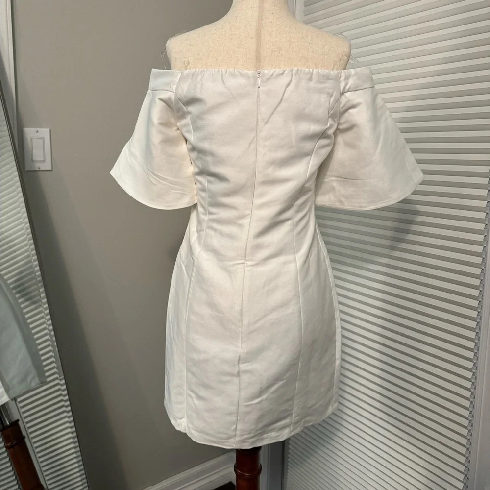 Do+Be | White Satin Off Shoulder Midi Dress | S - Picture 2 of 13